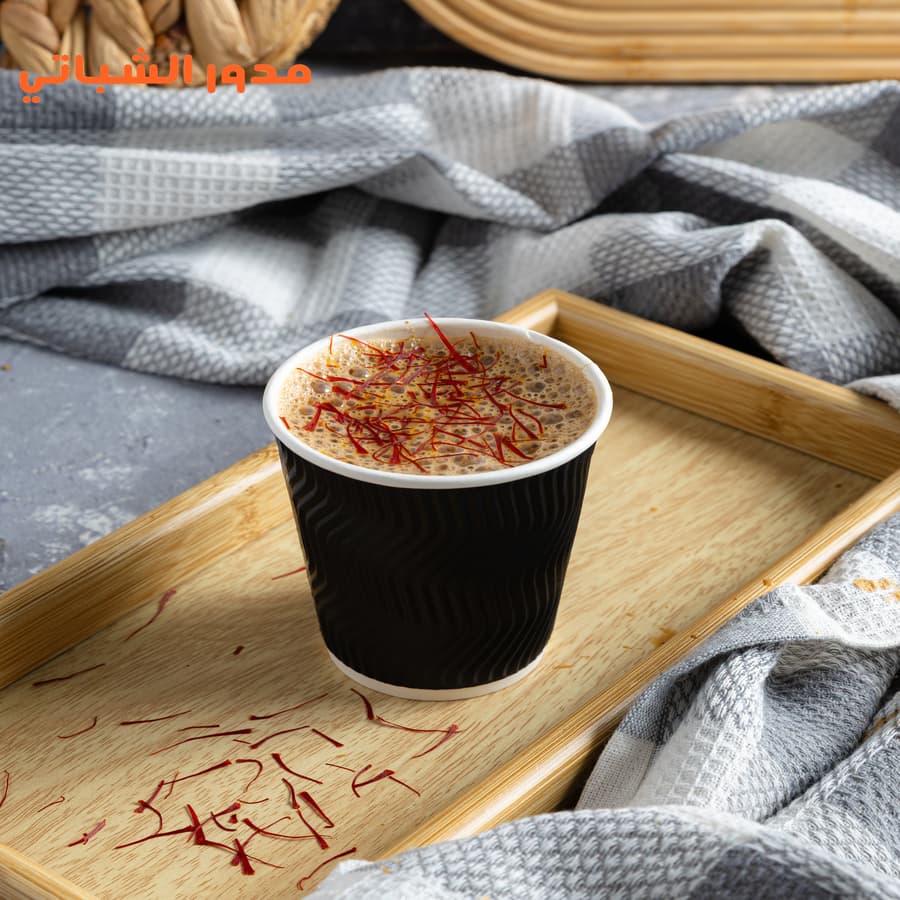 A hot cup of saffron karak from Modawar Al-Shabati